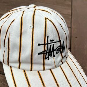 Stussy White and Brown Striped Cap